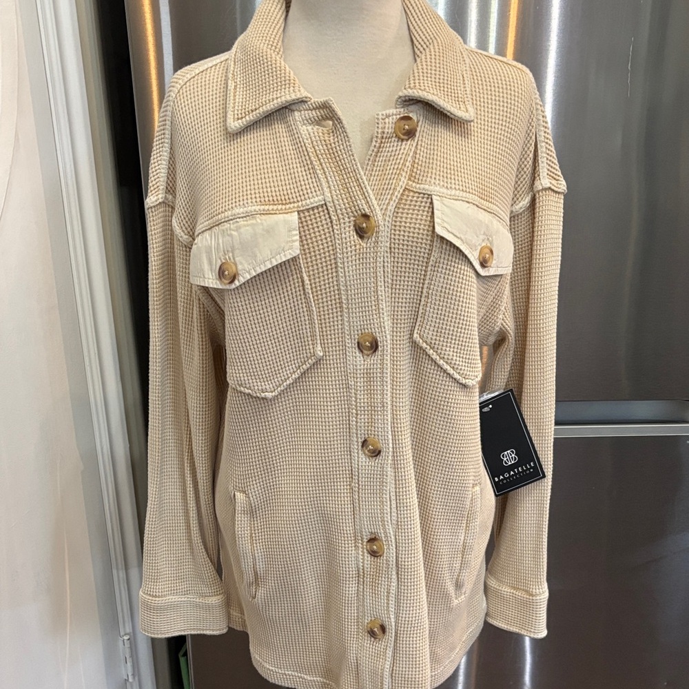 Bagatelle Beige Utility Jacket with Button Accents